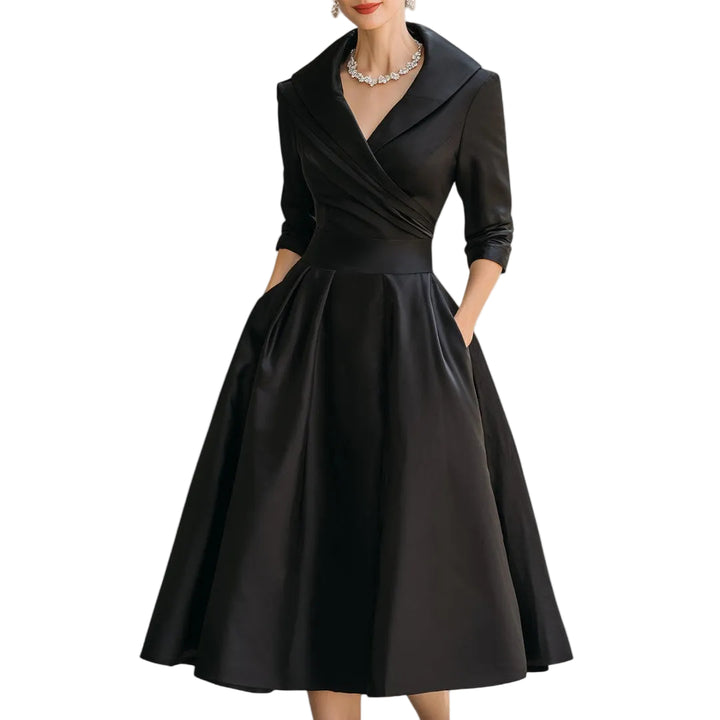 Lucienne | Women’s Elegant V-Neck Flared Midi Dress