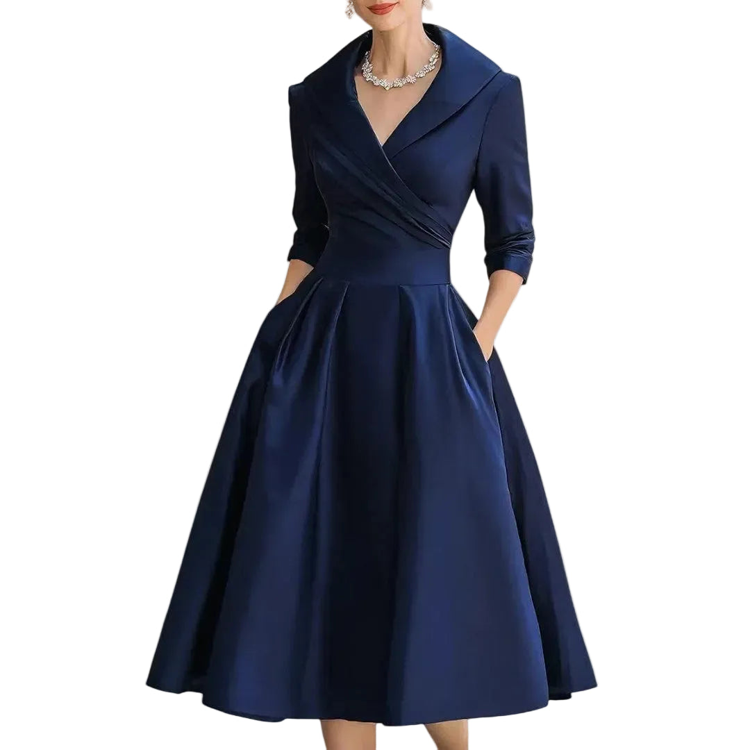 Lucienne | Women’s Elegant V-Neck Flared Midi Dress