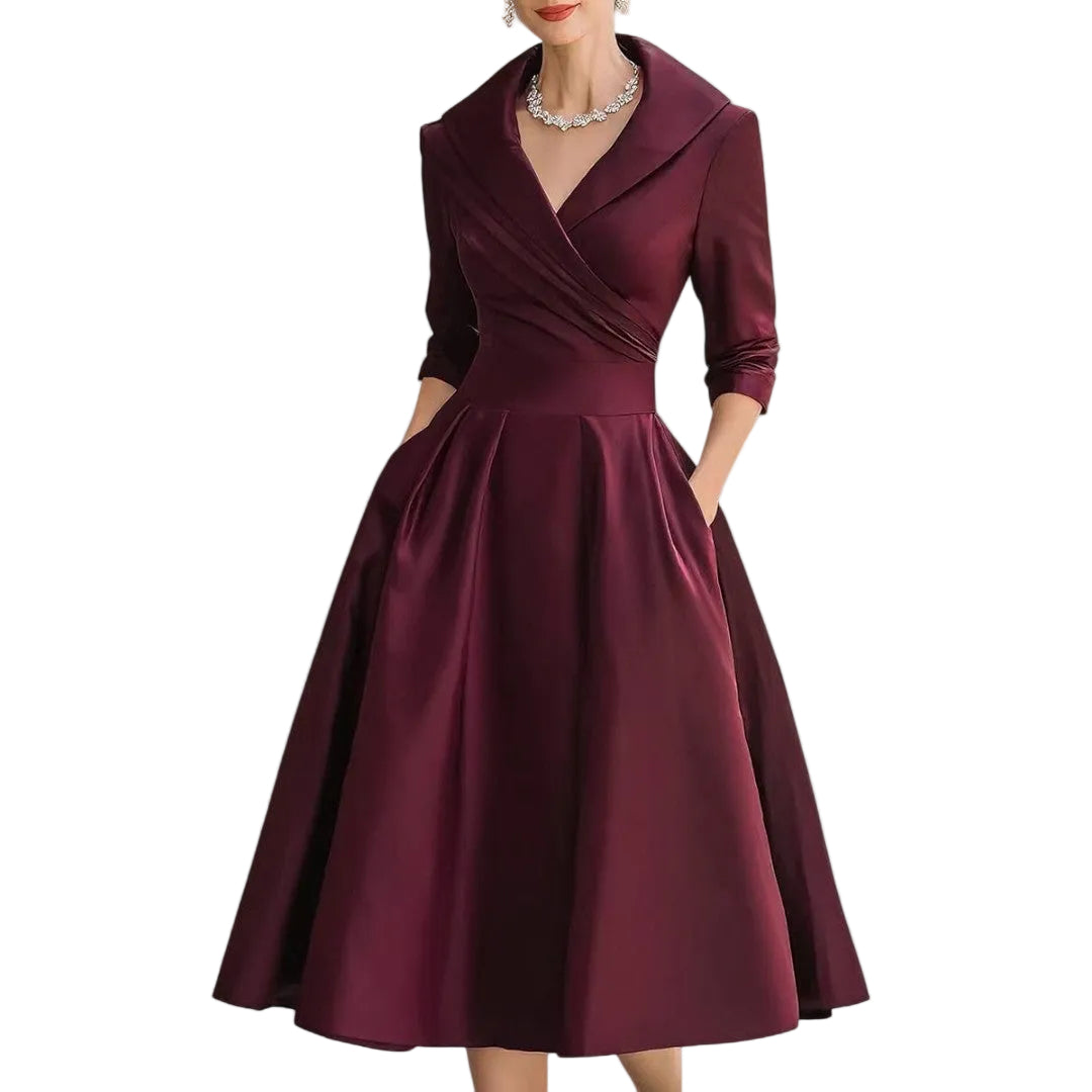 Lucienne | Women’s Elegant V-Neck Flared Midi Dress