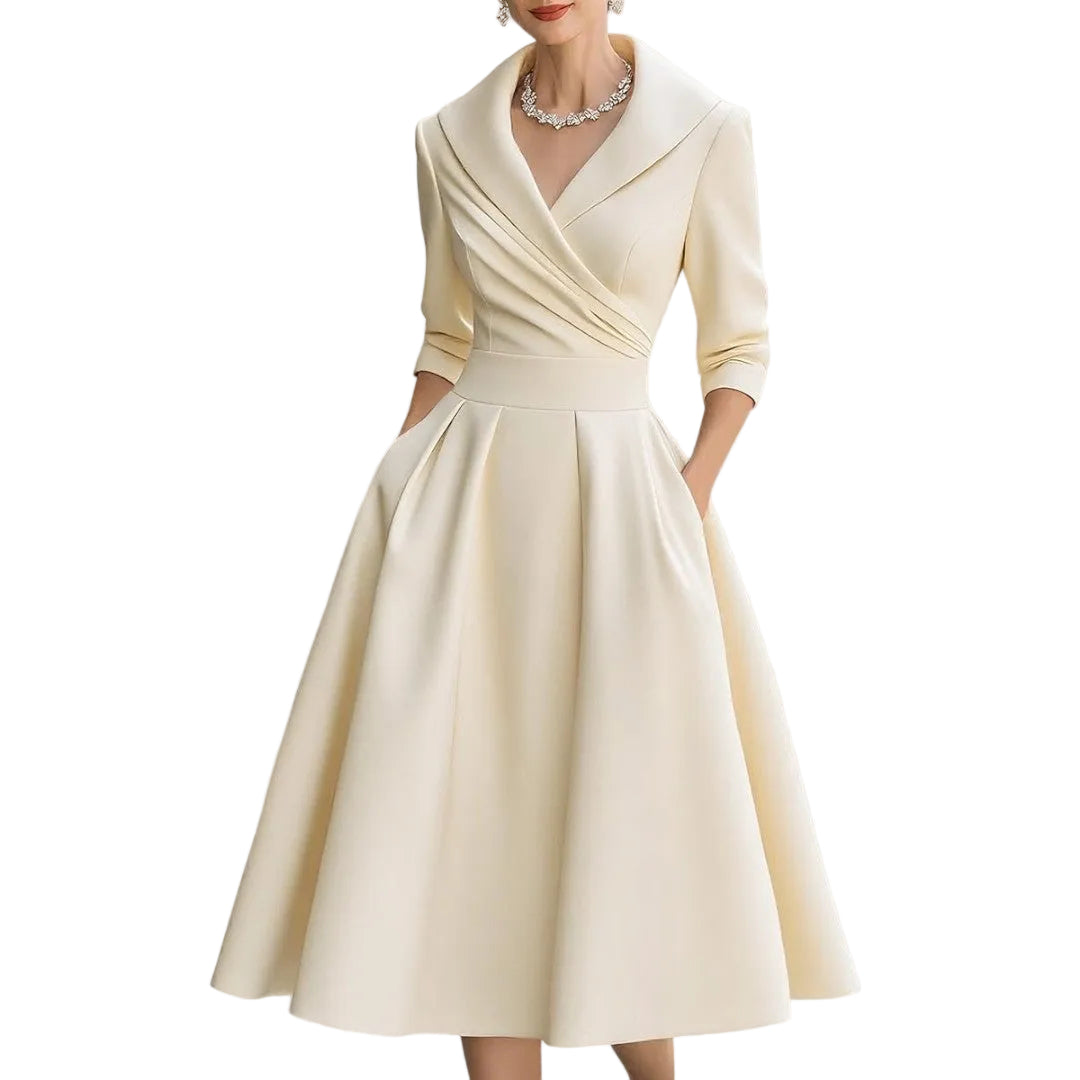 Lucienne | Women’s Elegant V-Neck Flared Midi Dress