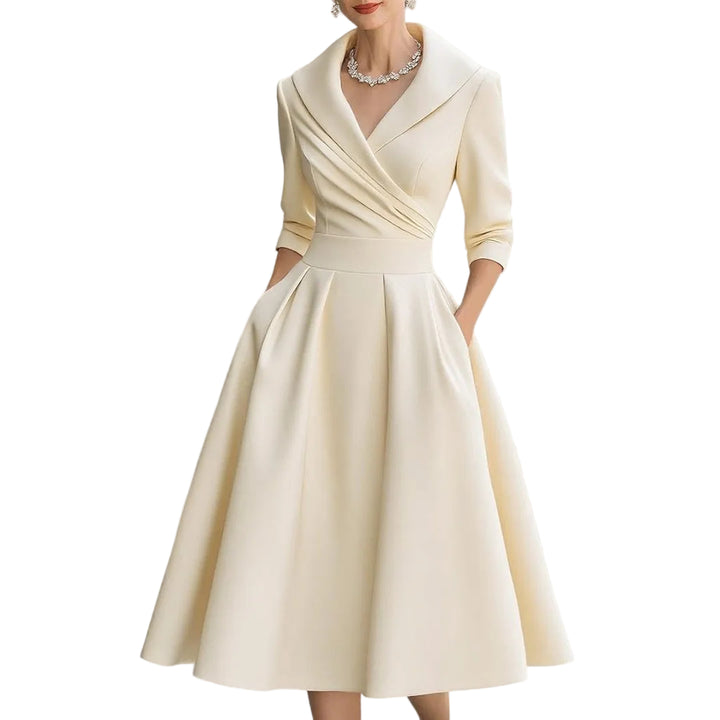 Lucienne | Women’s Elegant V-Neck Flared Midi Dress