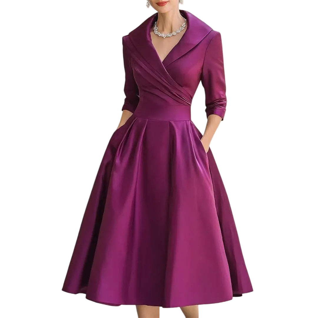 Lucienne | Women’s Elegant V-Neck Flared Midi Dress