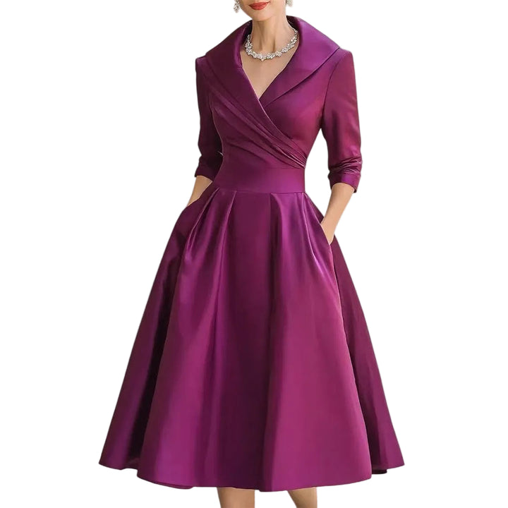 Lucienne | Women’s Elegant V-Neck Flared Midi Dress