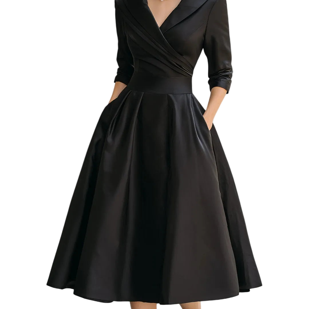 Lucienne | Women’s Elegant V-Neck Flared Midi Dress