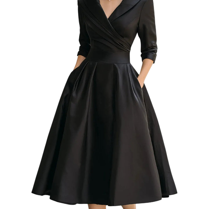 Lucienne | Women’s Elegant V-Neck Flared Midi Dress