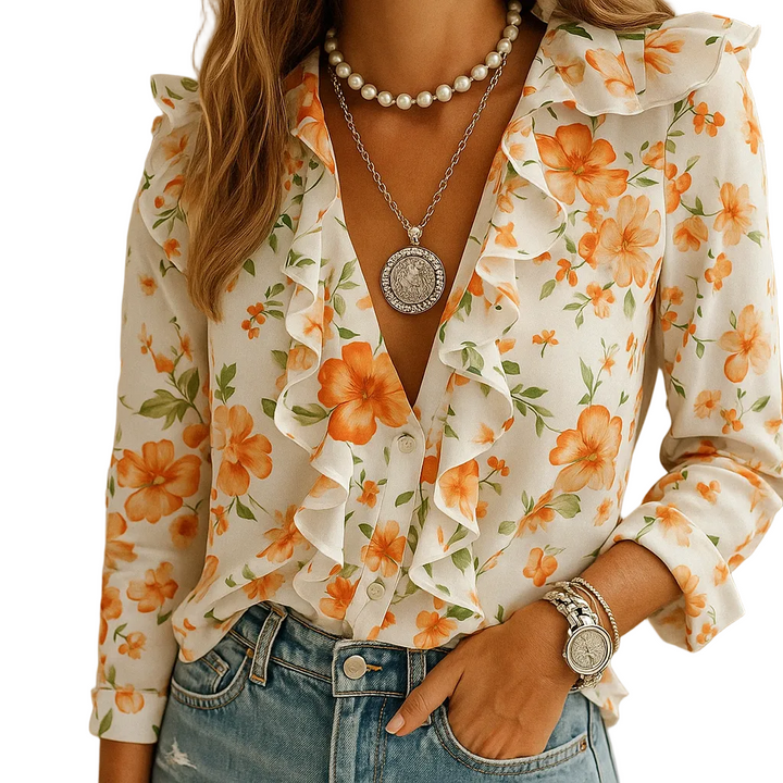 Marielle | Women’s Butterfly Print Ruffle Blouse