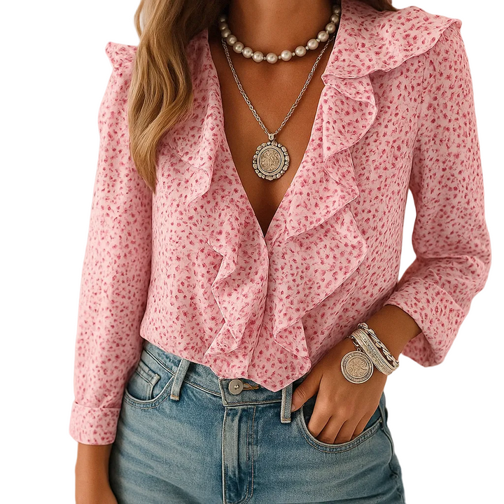 Marielle | Women’s Butterfly Print Ruffle Blouse